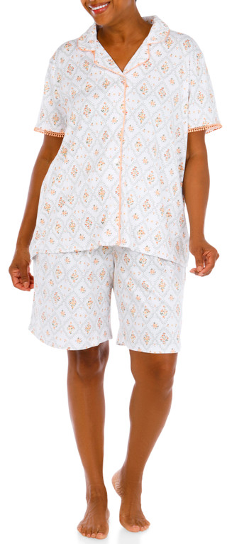 Thumbnail 2: Laura Ashley Plus Bermuda Short Pom Pom Trim Pajama Set 