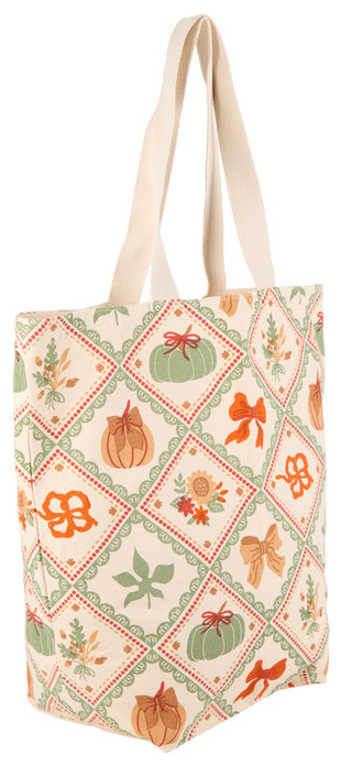 Thumbnail 2: Maple & Oak Designs 21x19 Pumpkins & Bows Harvest Canvas Tote  