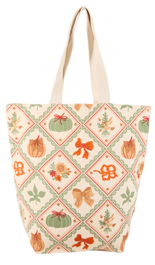 Thumbnail 1: Maple & Oak Designs 21x19 Pumpkins & Bows Harvest Canvas Tote  