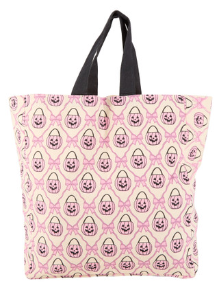 Thumbnail 2: The Witch's Workshop 21x17 Pumpkins & Bows Halloween Canvas Tote with Front Pouch 