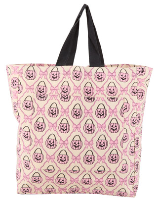 Thumbnail 1: The Witch's Workshop 21x17 Pumpkins & Bows Halloween Canvas Tote with Front Pouch 