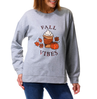 Thumbnail 1: Chenault Women's Harvest Fall Vibes Latte Sequined Fleece Top 