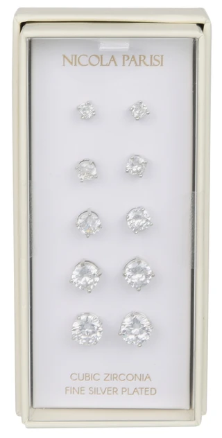 Thumbnail 1: Nicola Parisi 5 Pk Fine Silver Plated Stud Earrings  