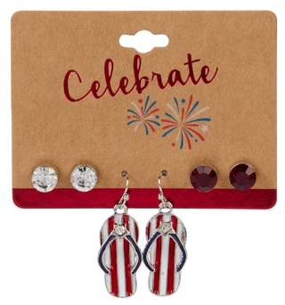 Thumbnail 1: Celebrate 3 Pc Americana Drop & Stud Earrings 
