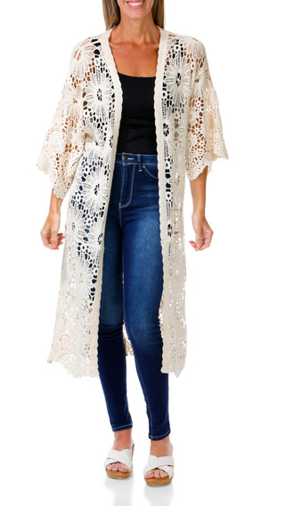 Thumbnail 1: Kings Road Women's Lace Open Front Kimono  