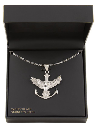 Thumbnail 1: AMERICAN EXCHANGE Men's Stainless Steel Eagle & Anchor Necklace in Gift Box 