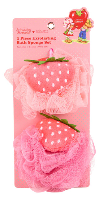 Thumbnail 1: CELAVI 2 Pk Strawberry Shortcake Exfoliating Bath Sponge Set 