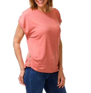 Thumbnail 1: Joie De Vivre Women's Textured Short Sleeve Button Side Top 