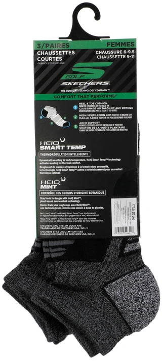 Thumbnail 2: Skechers Women's 3 Pk Heel & Toe Cushion Low Cut Golf Socks 
