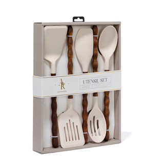 Thumbnail 2: ARTISAN ROW 5 Pc Walnut & Silicone Utensil Set 