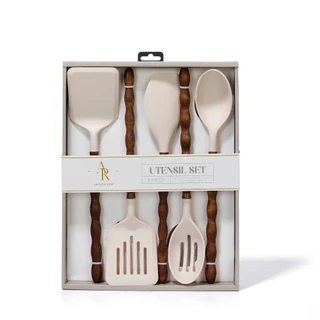 Thumbnail 1: ARTISAN ROW 5 Pc Walnut & Silicone Utensil Set 