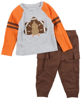 Thumbnail 1: Baby Essentials Baby Boys 2 Pc Long Sleeve Harvest Turkey Pants Set 