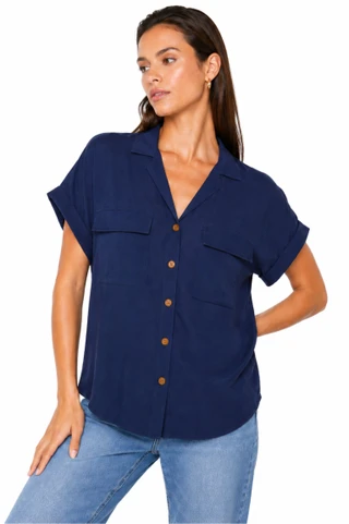 Thumbnail 1: Beach Lunch Lounge Women's Kai Button Down Short Sleeve Top 
