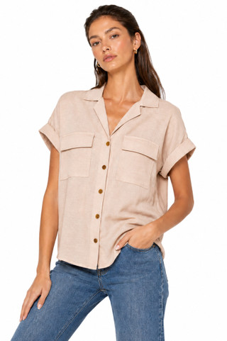 Thumbnail 1: Beach Lunch Lounge Women's Kai Button Down Short Sleeve Top 