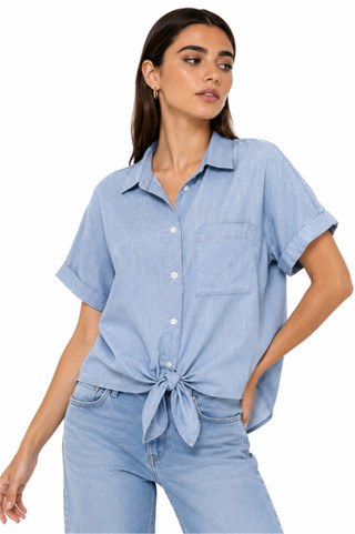 Thumbnail 1: Beach Lunch Lounge Women's Romi Button Down Tie Front  Short Sleeve Top 