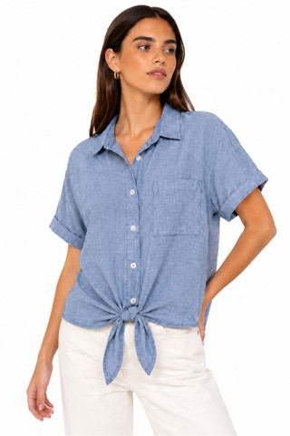 Thumbnail 1: Beach Lunch Lounge Women's Romi Button Down Tie Front  Short Sleeve Top 