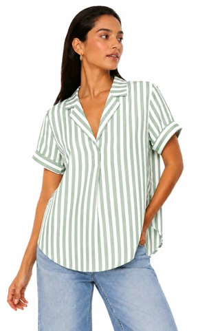 Thumbnail 1: Beach Lunch Lounge Women's Deni Stripe Popover Short Sleeve Top 