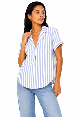 Thumbnail 1: Beach Lunch Lounge Women's Deni Stripe Popover Short Sleeve Top 