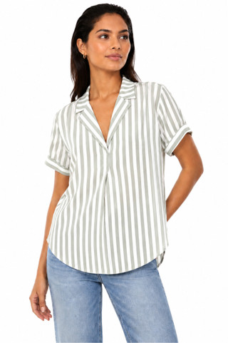 Thumbnail 1: Beach Lunch Lounge Women's Deni Stripe Popover Short Sleeve Top 