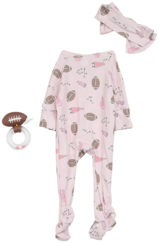 Thumbnail 2: Toby Baby Girls 3 Pc Game Day Footie Pajamas 