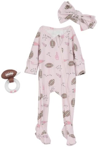 Thumbnail 1: Toby Baby Girls 3 Pc Game Day Footie Pajamas 