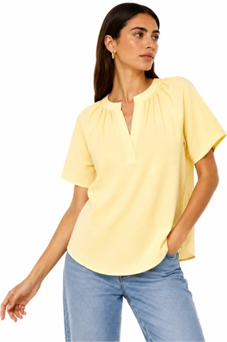 Thumbnail 1: Beach Lunch Lounge Women's Aubree Solid Popover Short Sleeve Top 