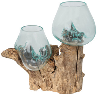 Thumbnail 2: Contrast 20 In Double Glass Vase on Driftwood Base 