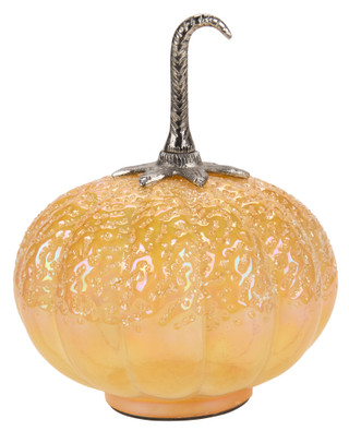 Thumbnail 1: Global Connection 8 in Harvest Handmade Mottled Glass Iridescent Amber Pumpkin 