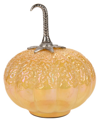 Thumbnail 2: Global Connection 8 in Harvest Handmade Mottled Glass Iridescent Amber Pumpkin 