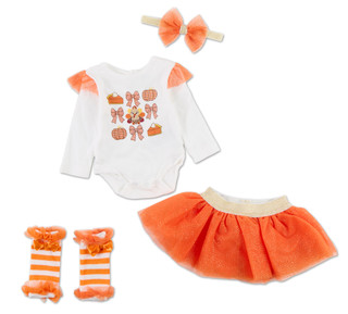 Thumbnail 1: Baby Essentials Baby Girls 4 Pc Harvest Body Suit, Tutu, Leg Warmers & Bow 