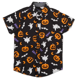 Thumbnail 1: Eighty Eight Little Boys Spooky Halloween Button Down Shirt 