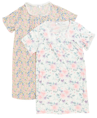 Thumbnail 1: Catherine Malandrino Womens 2 Pk Short Sleeve Floral Henley Night Gowns 