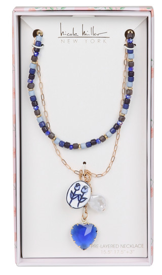 Thumbnail 1: Nicole Miller Gold Tone 2 Layer Beaded Heart & Flower Charm Necklace 