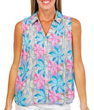 Thumbnail 3: Coral Bay Petite Sleeveless Printed Button Down Gauze Top 