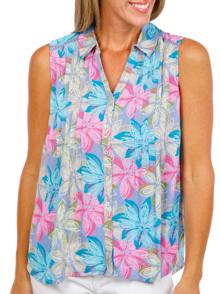 Thumbnail 1: Coral Bay Petite Sleeveless Printed Button Down Gauze Top 