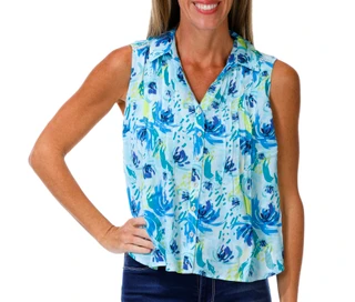 Thumbnail 1: Coral Bay Petite Sleeveless Printed Button Down Gauze Top 