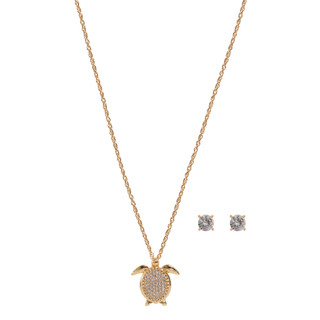 Thumbnail 2: Juilliet 2 Pc Gold Tone Stud Earrings & Turtle Necklace Set 