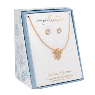 Thumbnail 1: Juilliet 2 Pc Gold Tone Stud Earrings & Turtle Necklace Set 
