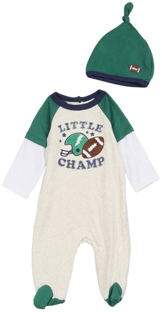 Thumbnail 1: Baby Essentials Baby Boys 2 Pc Little Champ Onesie Beanie Set 