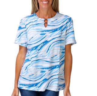 Thumbnail 1: Coral Bay Women's Short Sleeve Double Tube Split Neck Top 