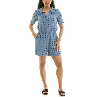 Thumbnail 2: Nina Leonard Women's s Belted Button Front Short Sleeve Romper 