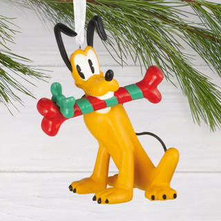 Thumbnail 2: Mickey Mouse Pluto with Candy Cane Bone Christmas Ornament 