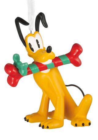Thumbnail 1: Mickey Mouse Pluto with Candy Cane Bone Christmas Ornament 