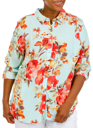 Thumbnail 1: FIGUEROA & FLOWER Plus Roll Tab Tie Font Print Top 