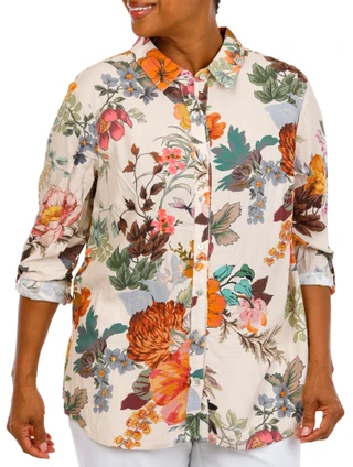 Thumbnail 1: FIGUEROA & FLOWER Plus Roll Tab Tie Font Print Top 