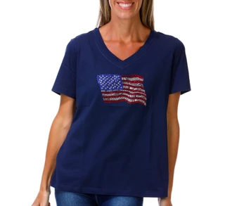 Thumbnail 1: Coral Bay Women's Embellished Short Sleeve V-Neck Top 