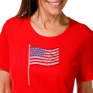 Thumbnail 2: Coral Bay Petite Short Sleeve Bling Flag Crew Neck Top 