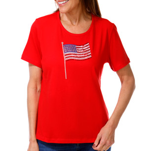 Thumbnail 1: Coral Bay Petite Short Sleeve Bling Flag Crew Neck Top 