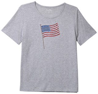 Thumbnail 1: Coral Bay Petite Short Sleeve Bling Flag Crew Neck Top 