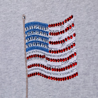 Thumbnail 2: Coral Bay Petite Short Sleeve Bling Flag Crew Neck Top 